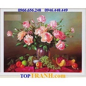 Tranh thêu bình hoa hồng